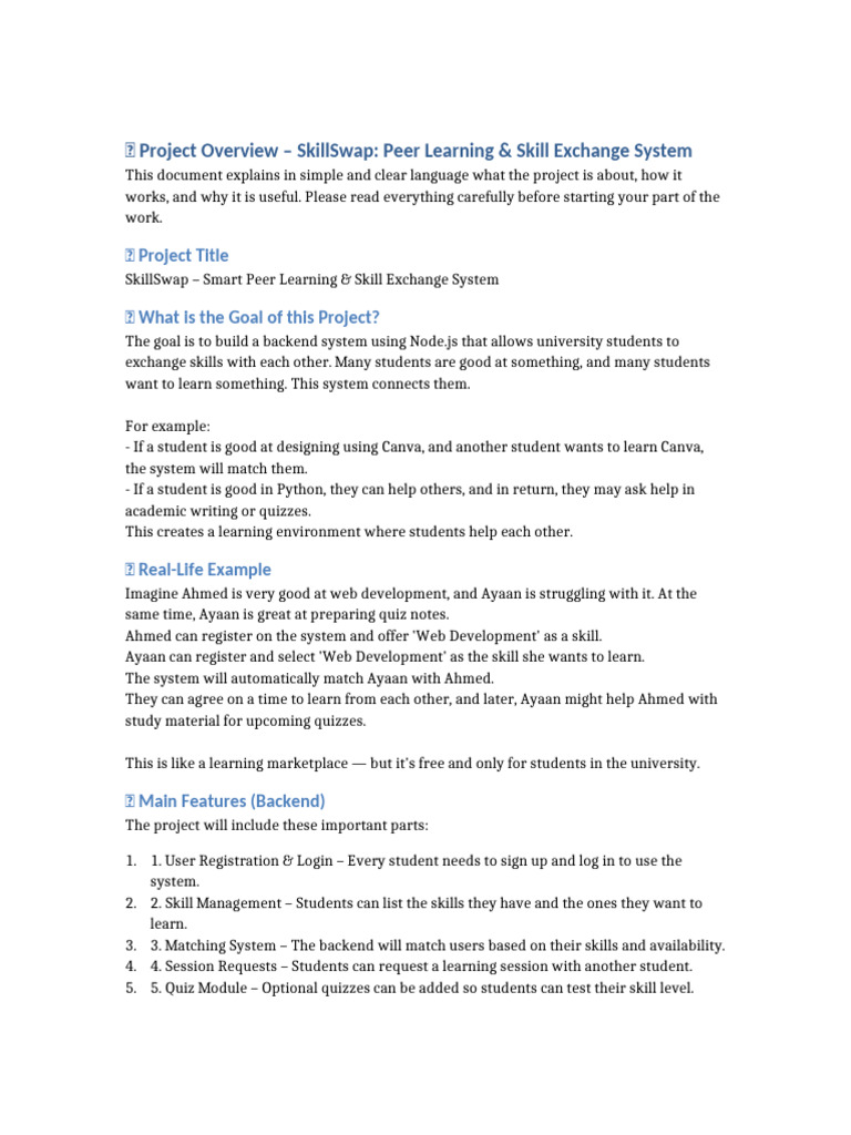 SkillSwap: Peer Learning System Overview | PDF | Software | Computing