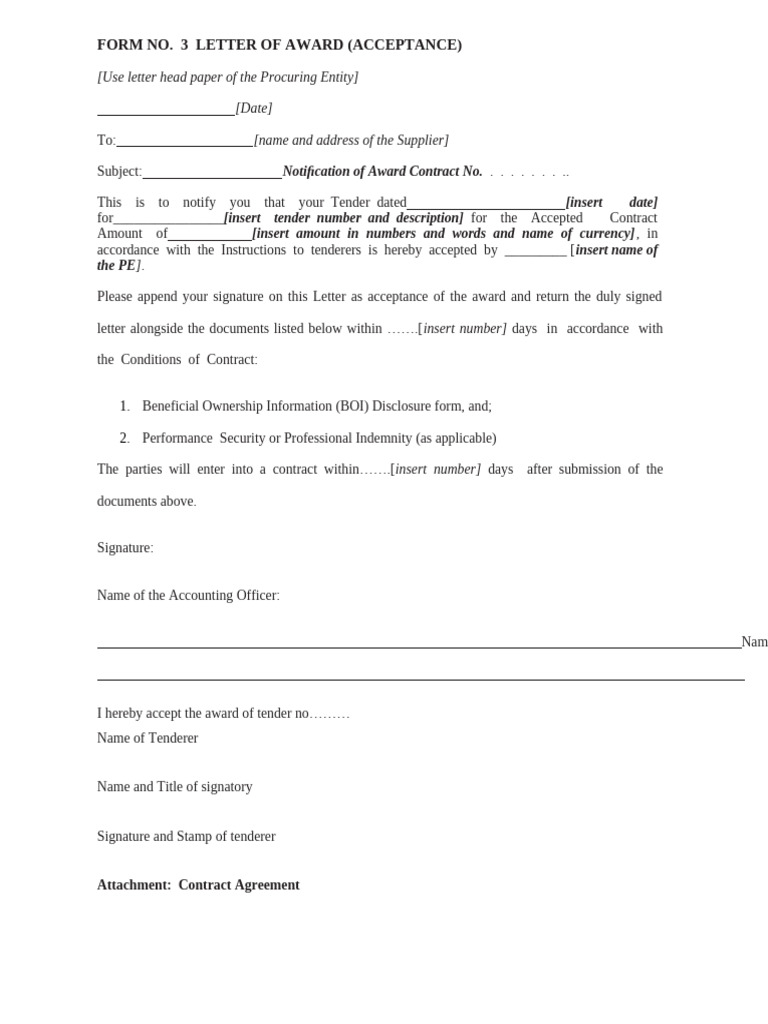 Letter of Award Notification Template | PDF