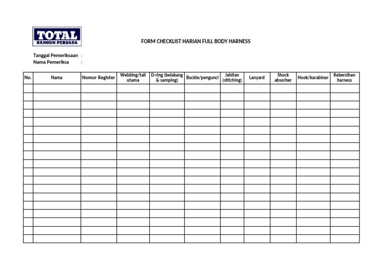 Checklist Harian Harness Full Body | PDF