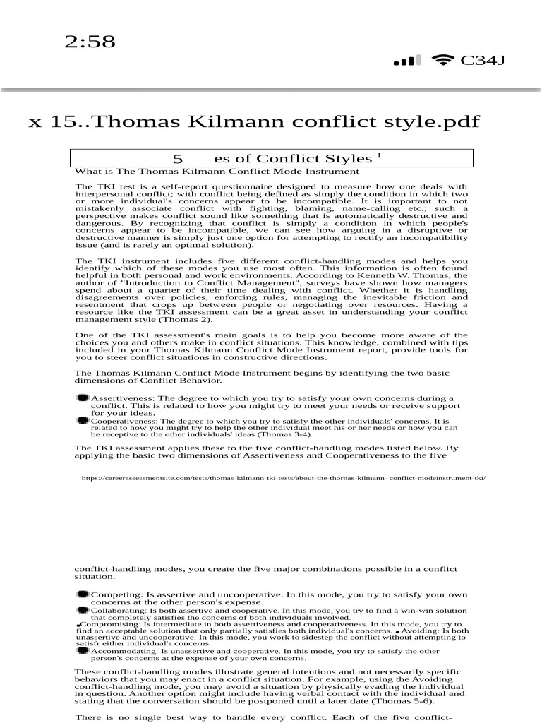 Thomas Kilmann Conflict Styles Guide | PDF | Negotiation | Anger