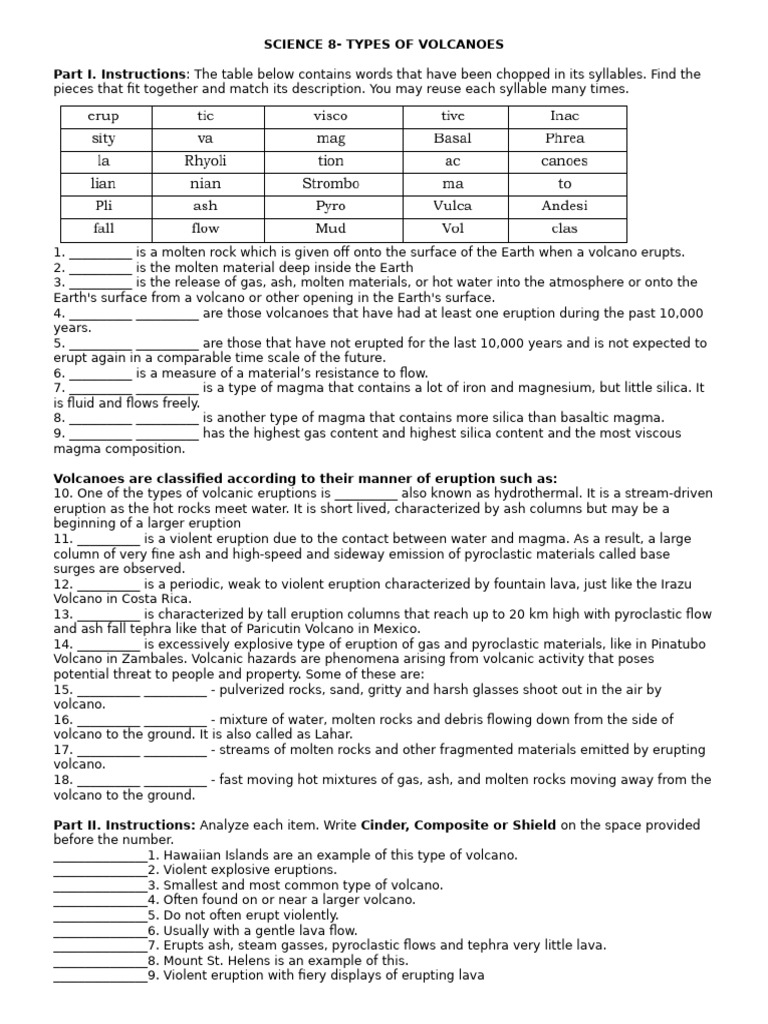 Types of Volcanoes: Eruptions Explained | PDF | Volcano | Lava