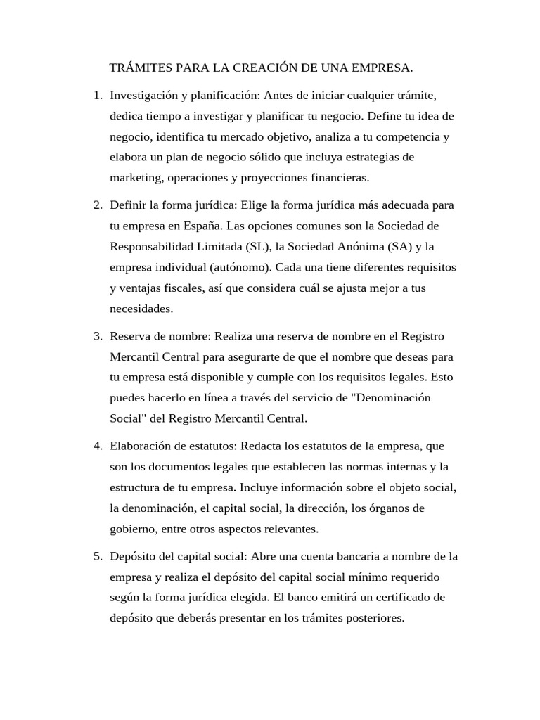 Guía de Trámites para Crear una Empresa | PDF | Negocios económicos ...
