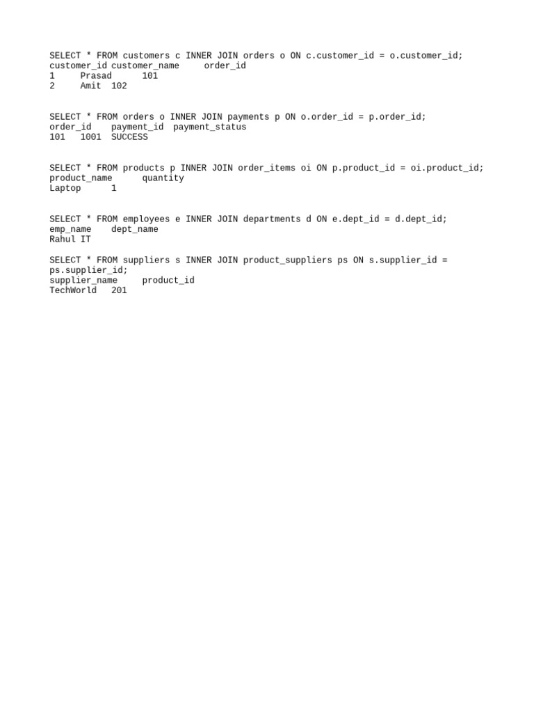 SQL Joins for Customer and Order Data | PDF