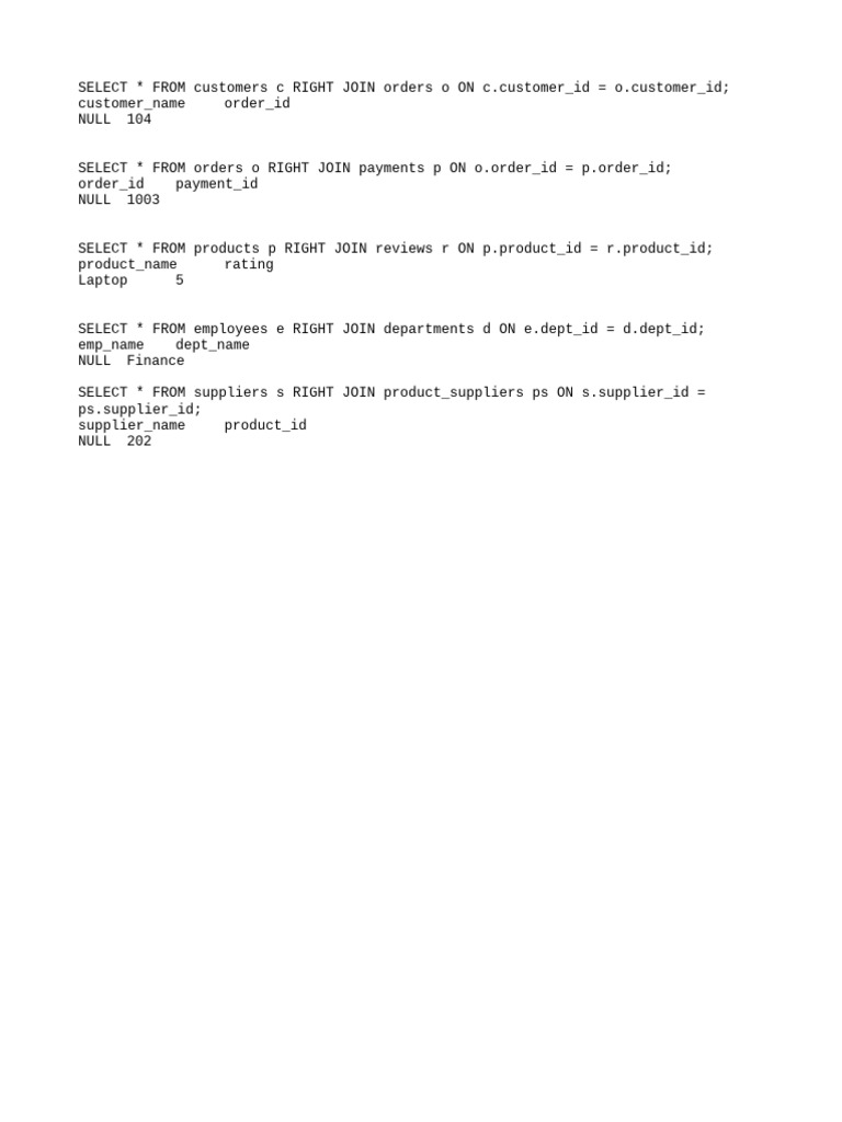 SQL Right Joins in Database Queries | PDF