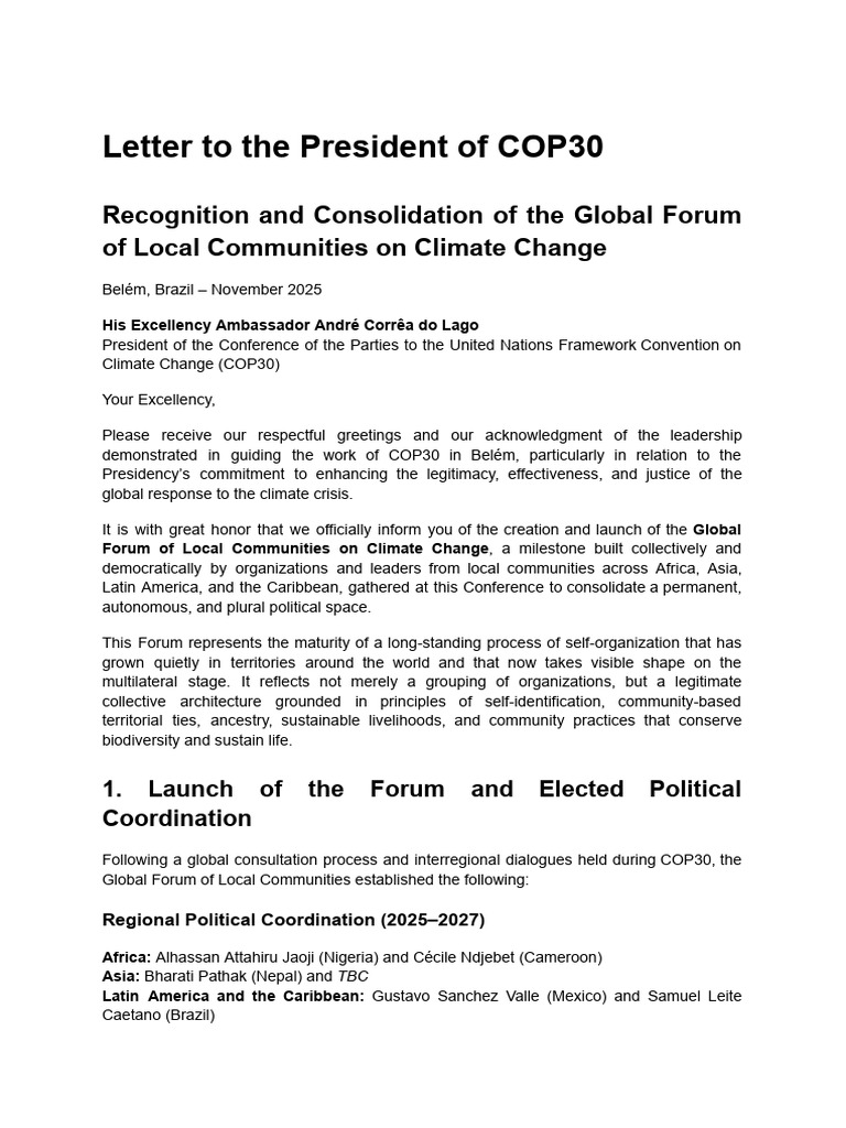 Global Forum for Local Communities at COP30 | PDF | United Nations ...