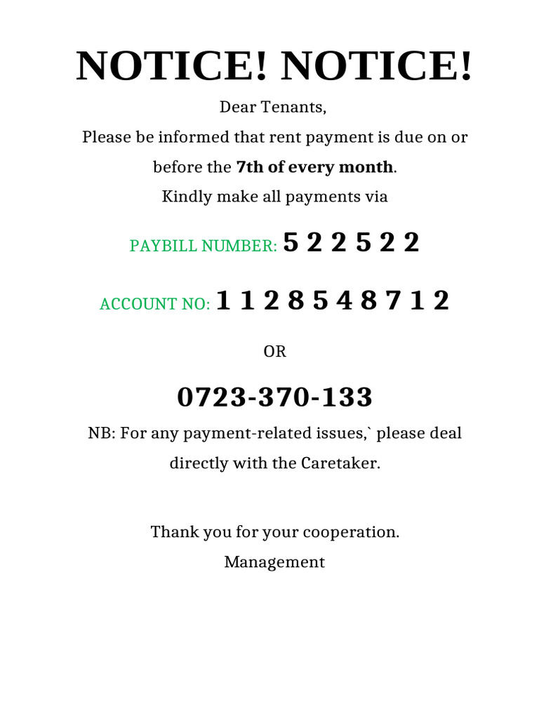 Rent Payment Notice | PDF