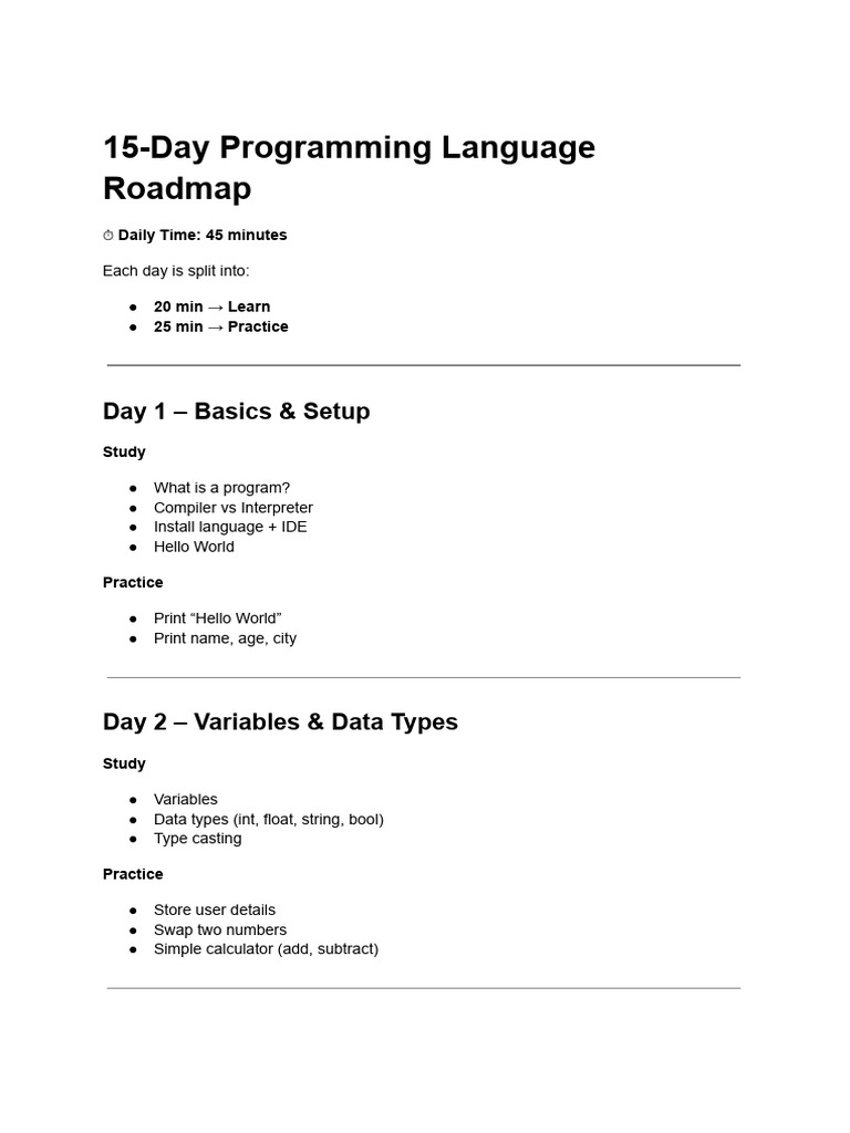 15-Day Programming Language Guide | PDF | String (Computer Science ...