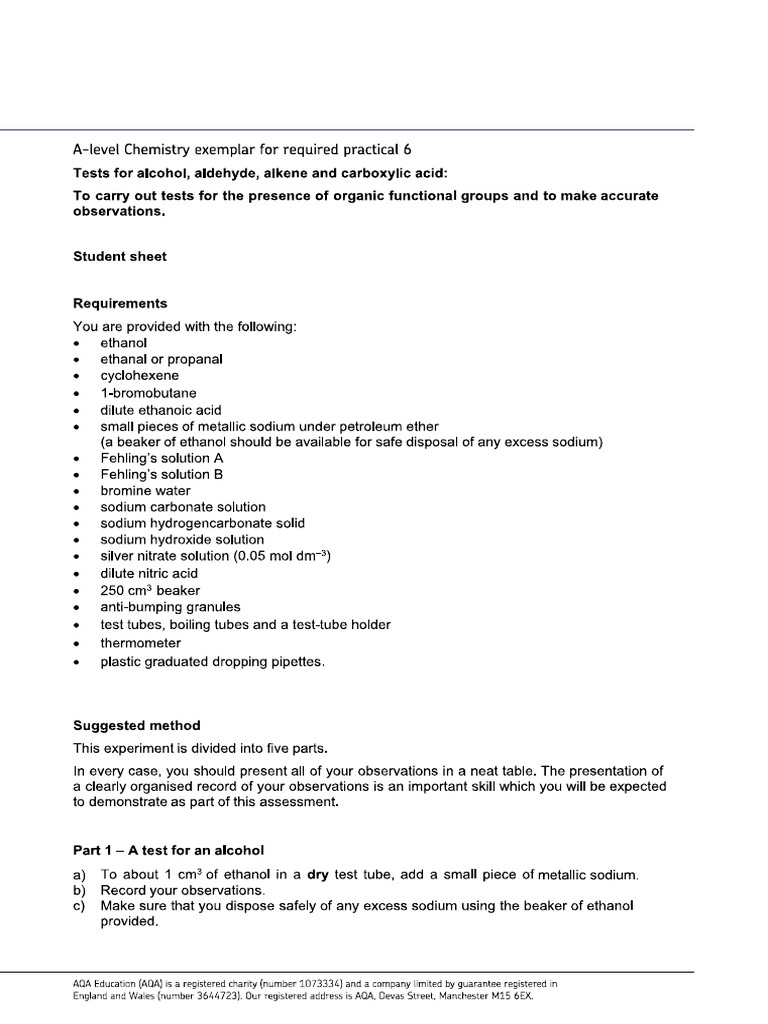 AQA A Level Chemistry Required Practical 6 | PDF
