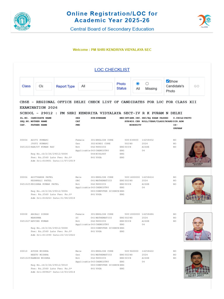 LOC Checklist for Class XII Candidates 2026 | PDF | Student Assessment ...