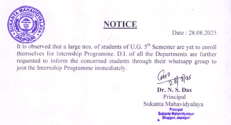 Notice For Internship Programme | PDF