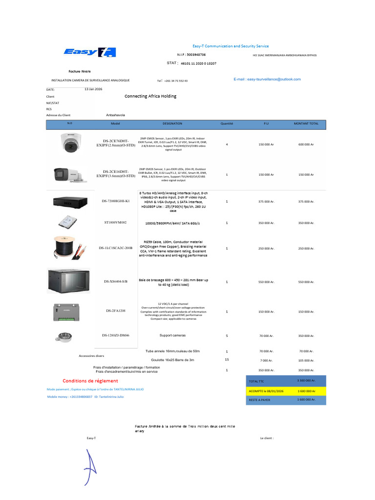 Surveillance Camera Installation Invoice | PDF | Video | Electronics