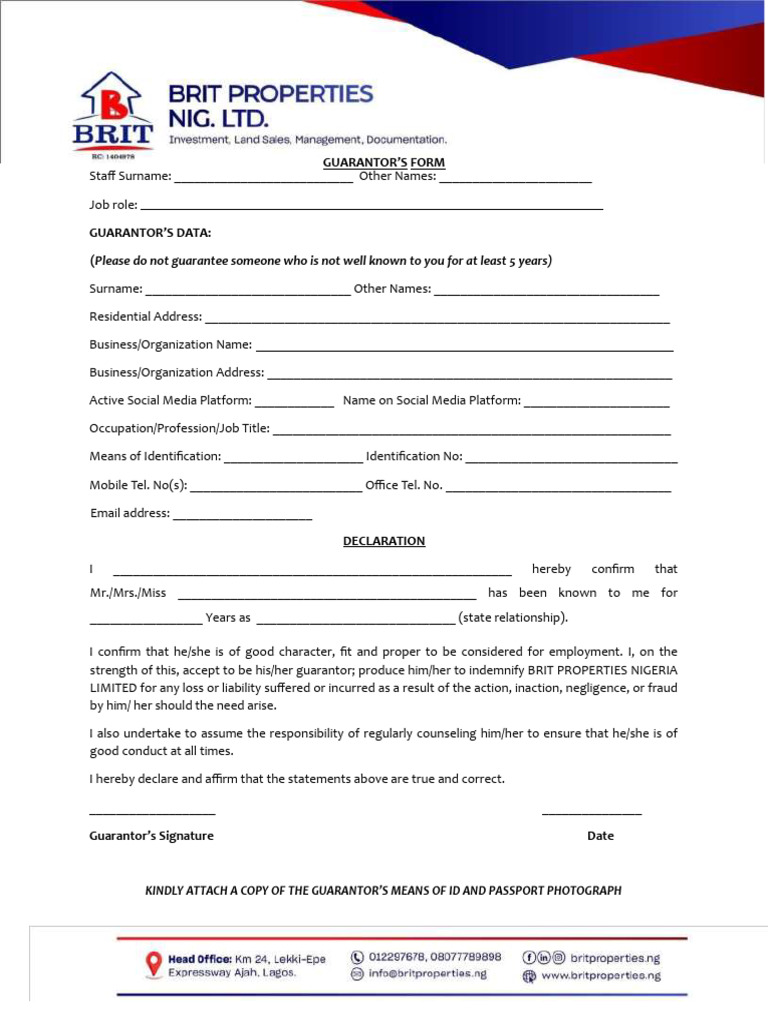 Guarantor Information Form Template | PDF
