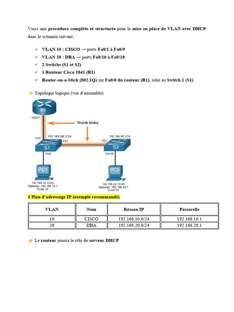 Configuration VLAN et DHCP Cisco | PDF | Adresse IP | Ingénierie ...