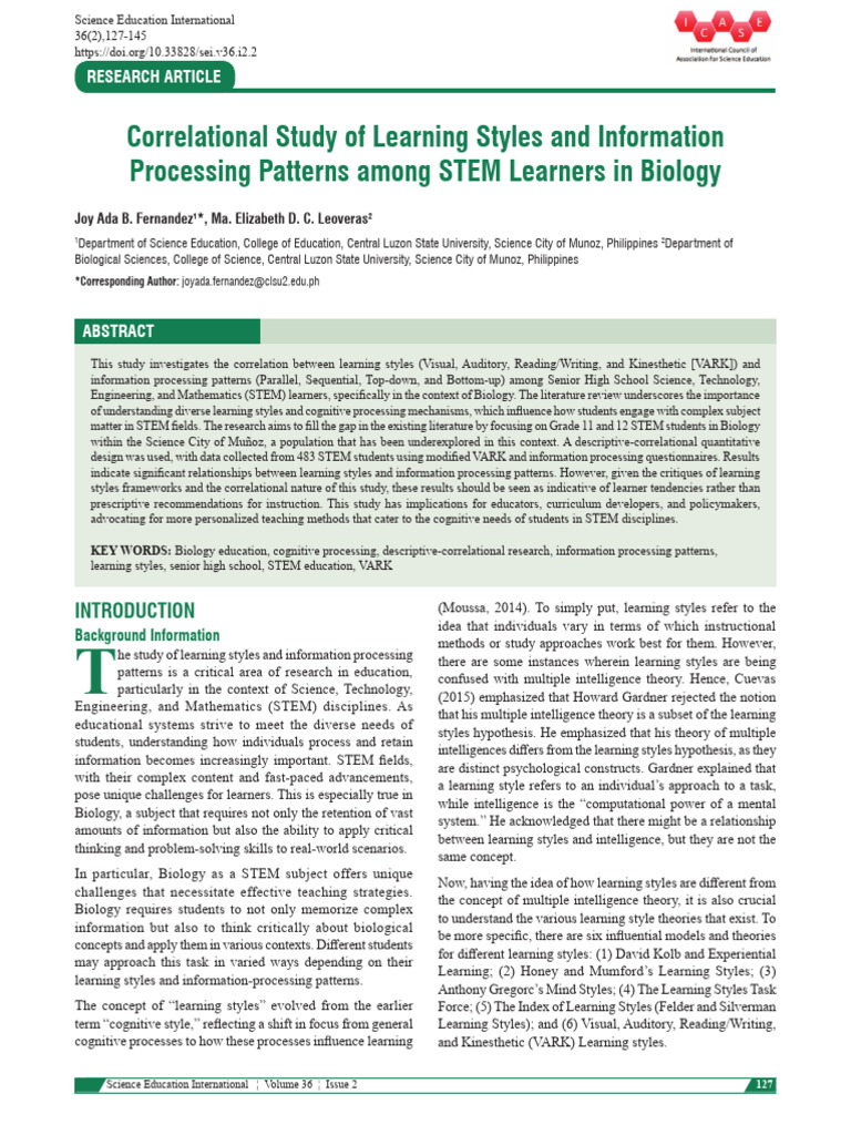 Learning Styles in STEM Biology Education | PDF | Learning Styles ...