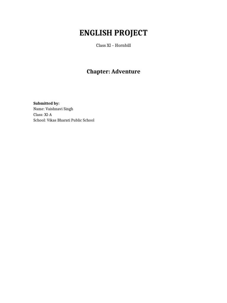 Adventure Class11 Project-3 | PDF