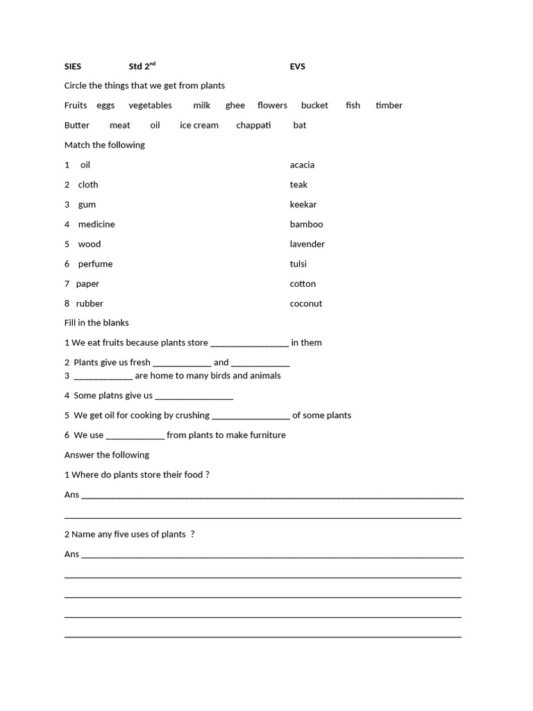 SIS 2nd EVS (2024-25) (2nd sem) | PDF | Foods | Plants