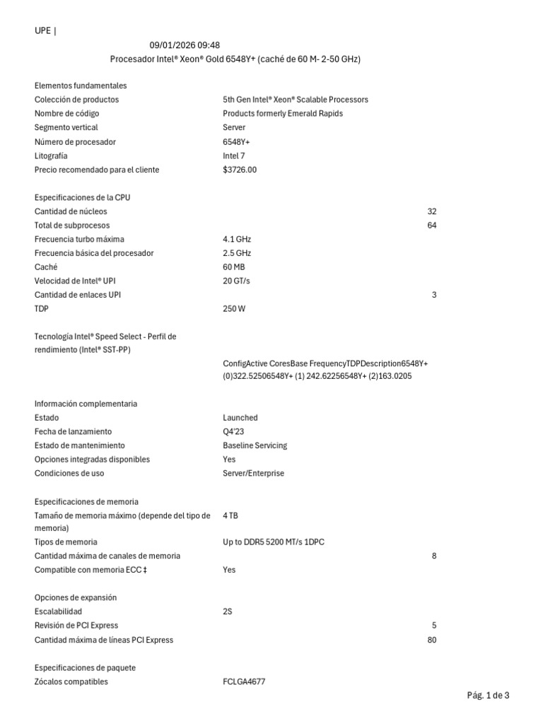 Anexo 2 Intel® Xeon® Gold 6548Y+ | PDF | Microprocesador | Intel