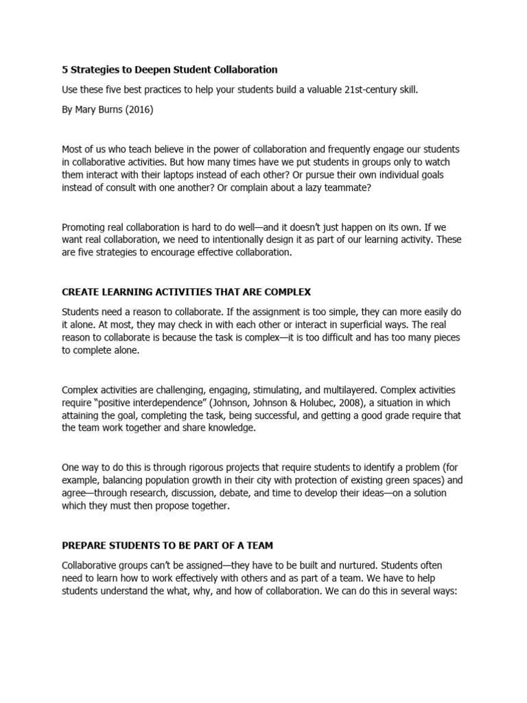 Enhance Student Collaboration Strategies | PDF | Collaboration ...