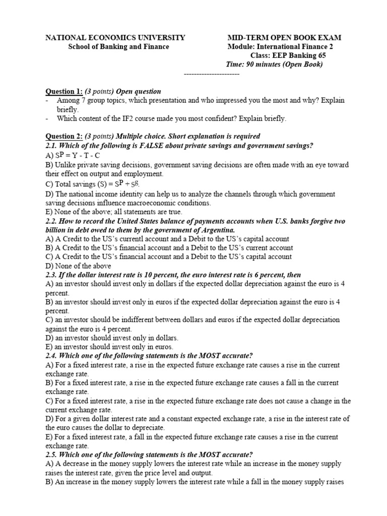 International Finance Mid-Term Exam Guide | PDF | Exchange Rate | Interest