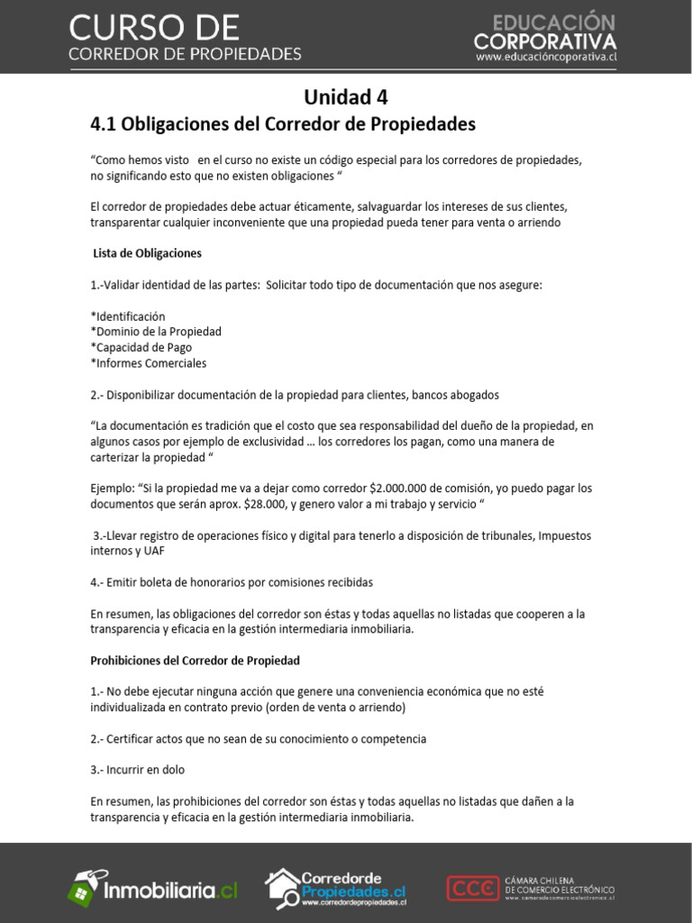 Obligaciones y Prohibiciones del Corredor de Propiedades | PDF