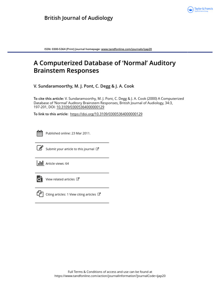 A Computerized Database of Normal Auditory Brainstem Responses (1 ...