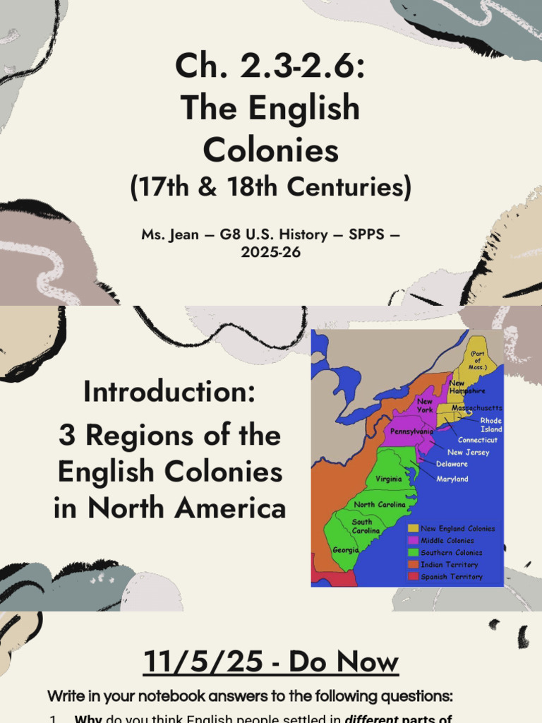 SOC 8 - Ch. 2.3-2.6 - The English Colonies (2025-26) | PDF | Colonial ...