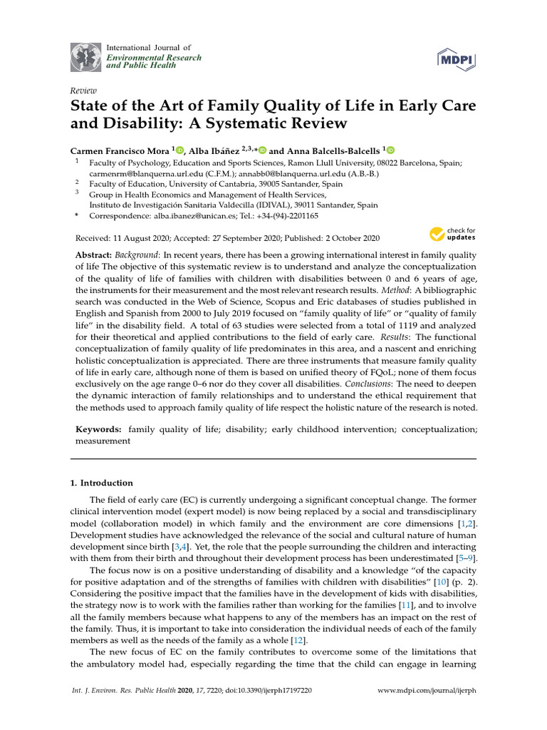 Family Quality of Life in Early Disability Care | PDF | Well Being ...
