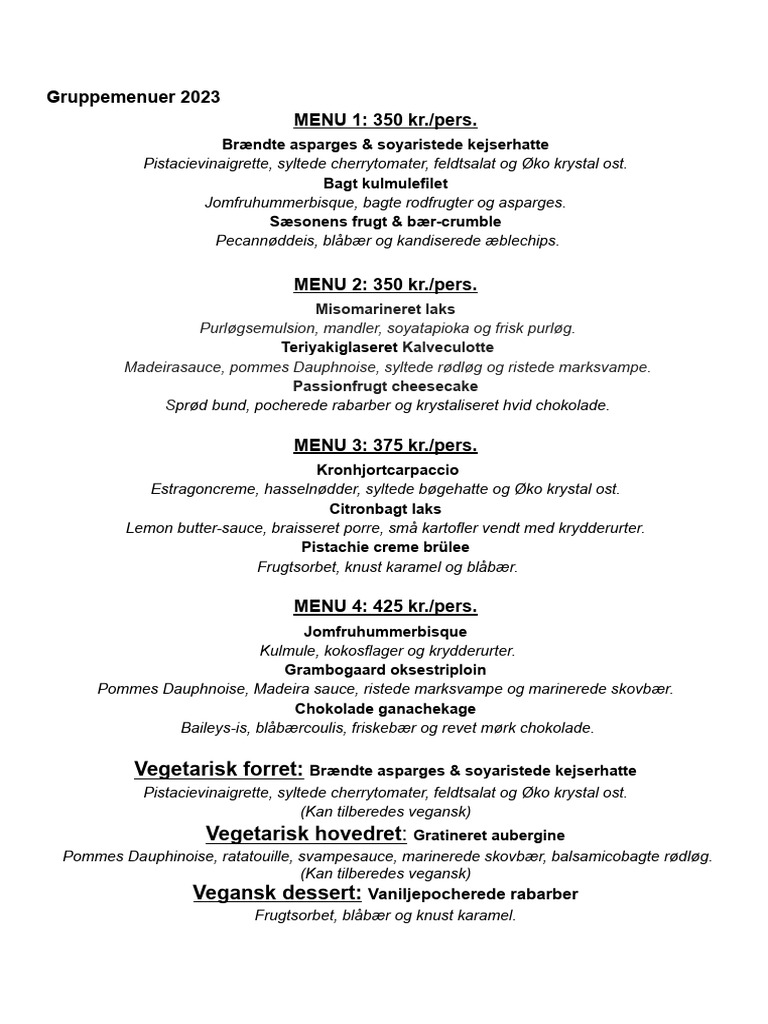 Group Menus 2023 Aug-Dec | PDF | Western Cuisine | Cooking