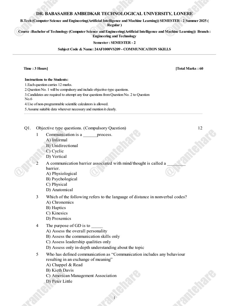 Communication Skills Exam Guide | PDF | Communication | English Language