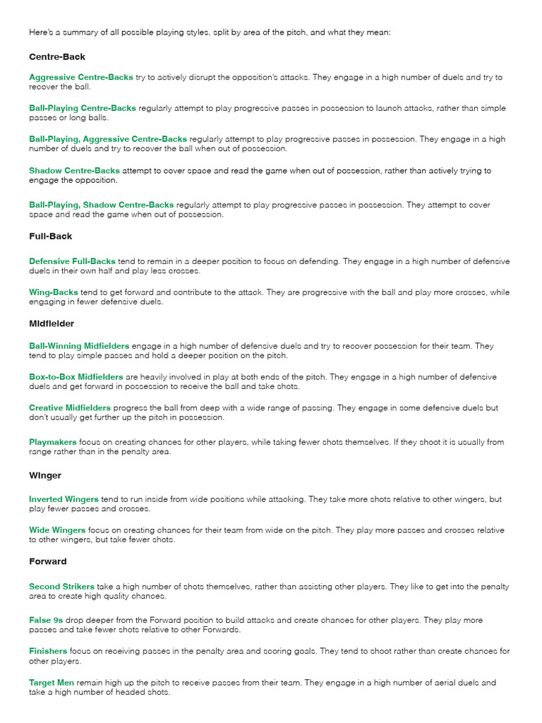 Soccer Playing Styles by Position | PDF | Forward (Association Football ...