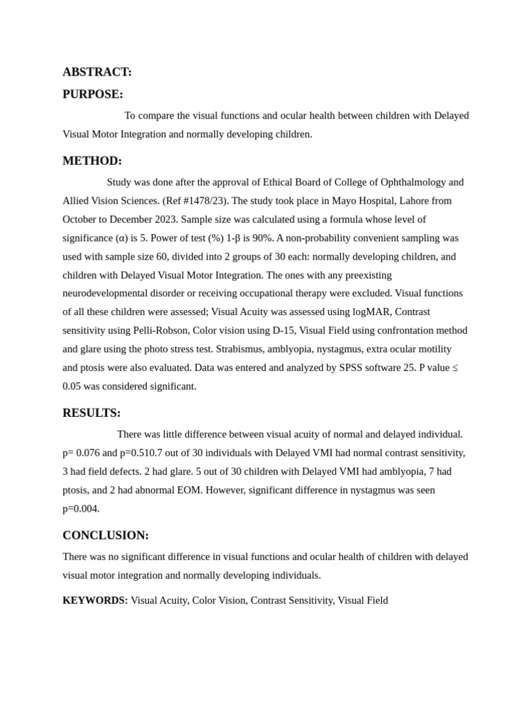 Visual Functions in Delayed VMI Children | PDF