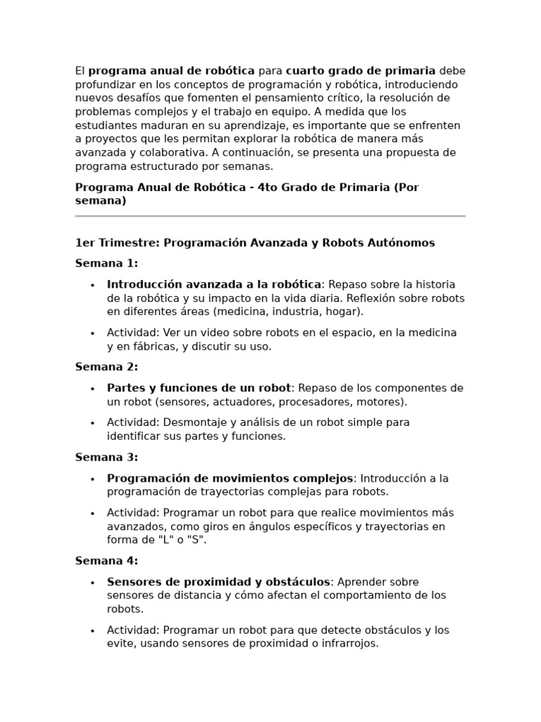 Programa Anual de Robótica 4to Grado | PDF | Robot | Robótica
