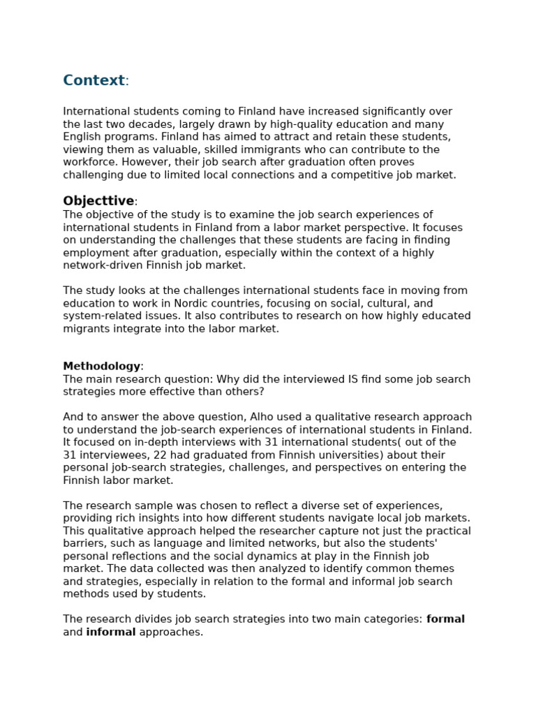Job Search Challenges for International Students in Finland | PDF ...