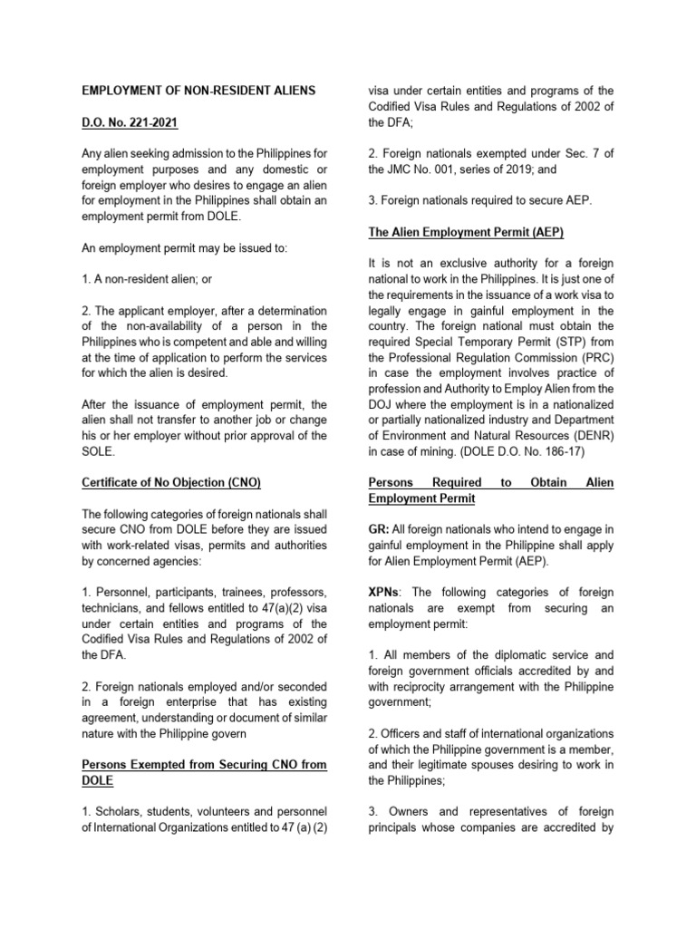 Employment of Non - Resident Aliens | PDF | Justice | Crime & Violence