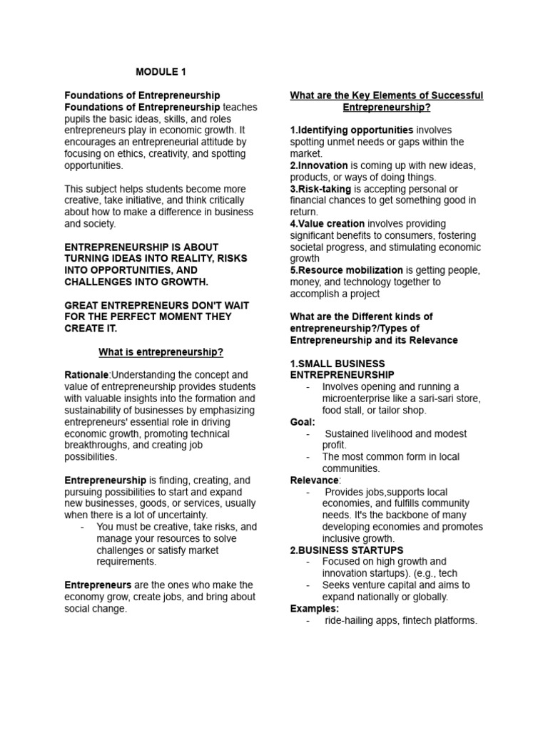 Foundations of Entrepreneurship Course | PDF | Entrepreneurship ...