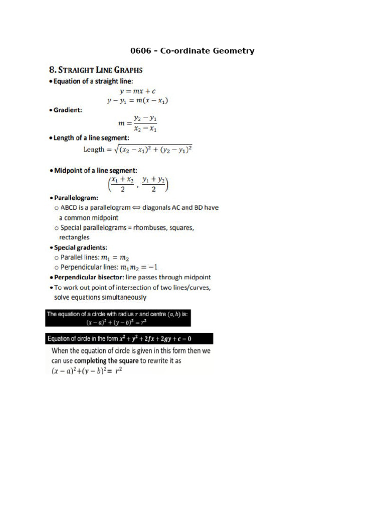 Coordinate Geometry Revision - Add Maths 0606 | PDF