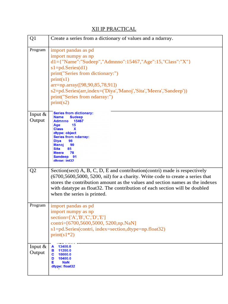 Pandas Series and DataFrame Operations | PDF | Computer Programming