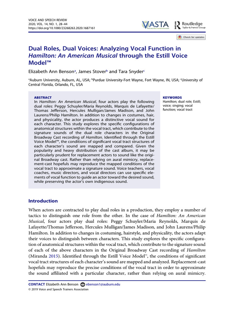 Dual Roles, Dual Voices: Analyzing Vocal Function in Hamilton: An ...
