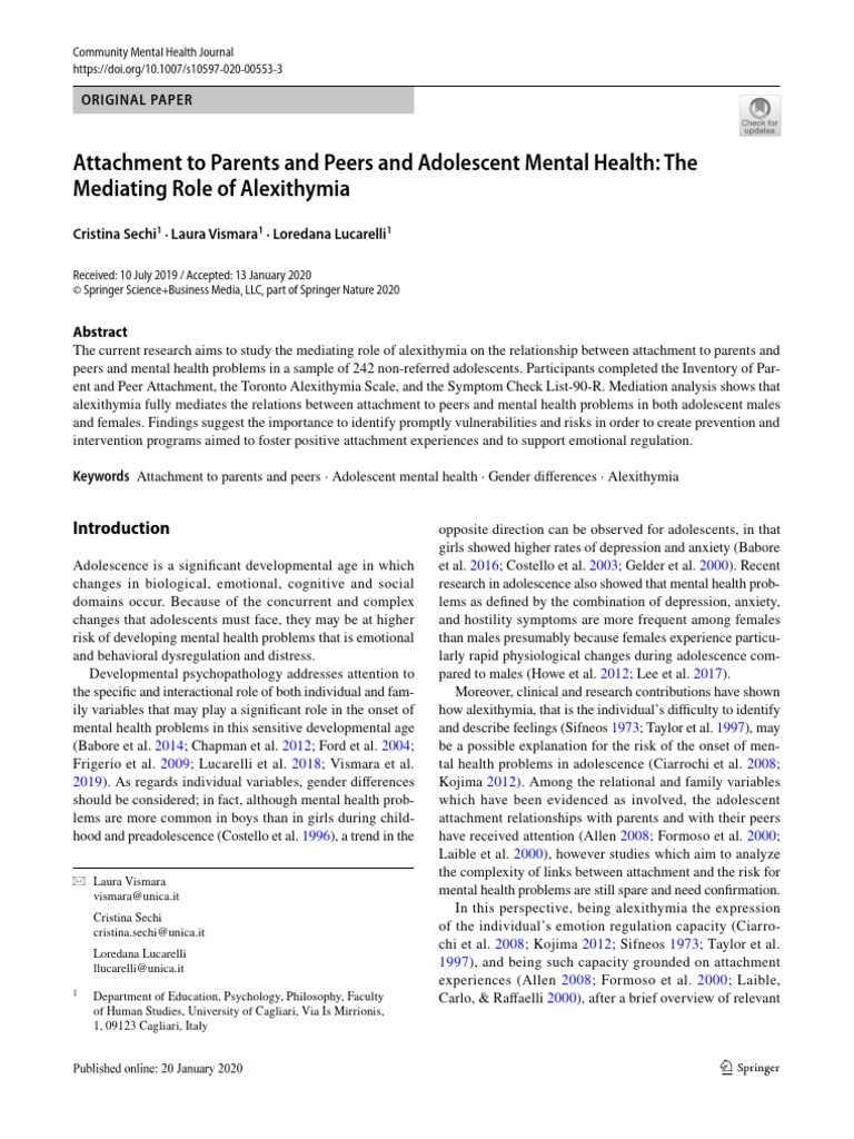 Adolescent Mental Health and Alexithymia | PDF | Attachment Theory ...