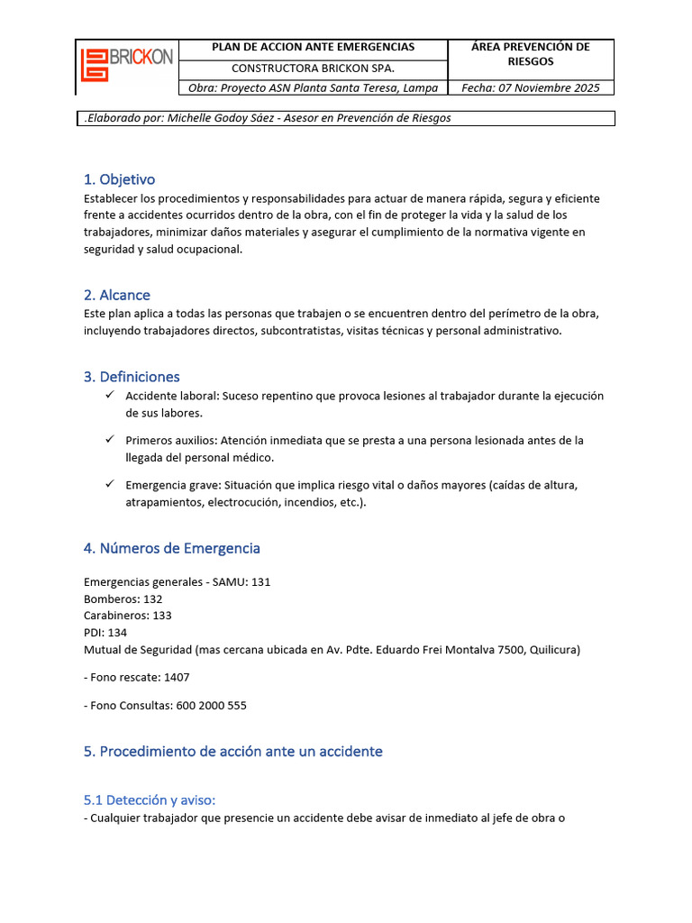 Plan de Emergencias en Construcción | PDF | Primeros auxilios | Defensa ...