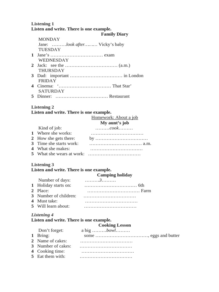 Listening Exercises for Kids | PDF