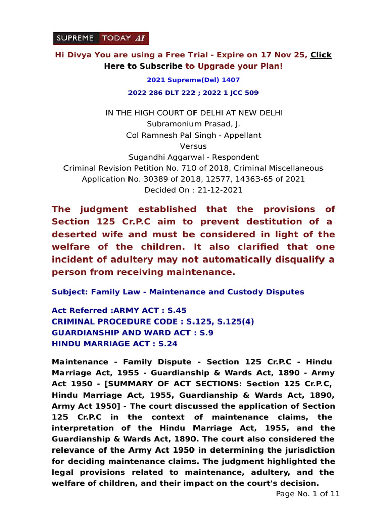 Delhi Court Ruling on Maintenance Claims | PDF | Legal Guardian | Adultery