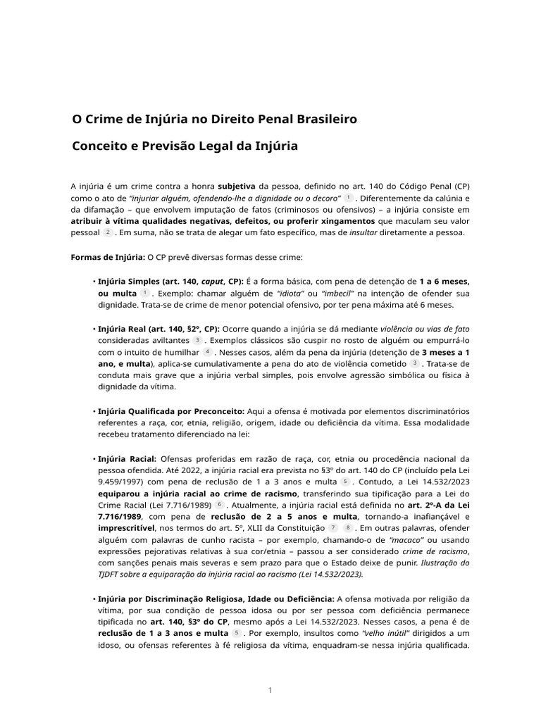 Entenda o Crime de Injúria no Brasil | PDF | Difamação | Racismo