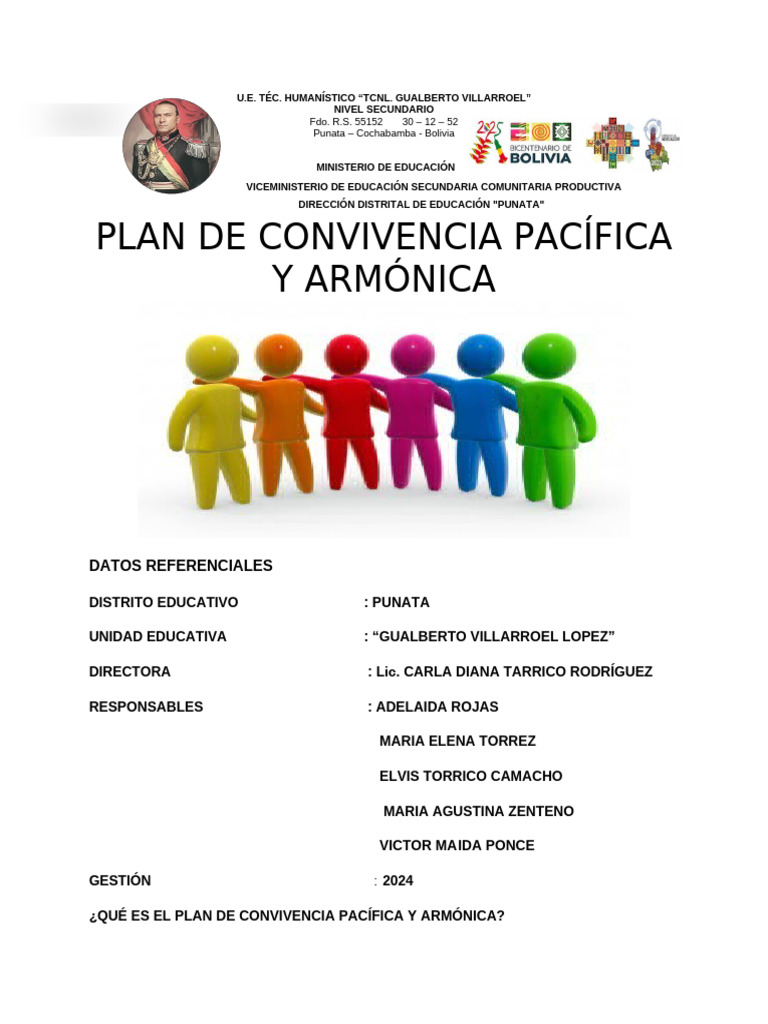 Plan de Convivencia Escolar 2024 | PDF | Maestros | Sicología