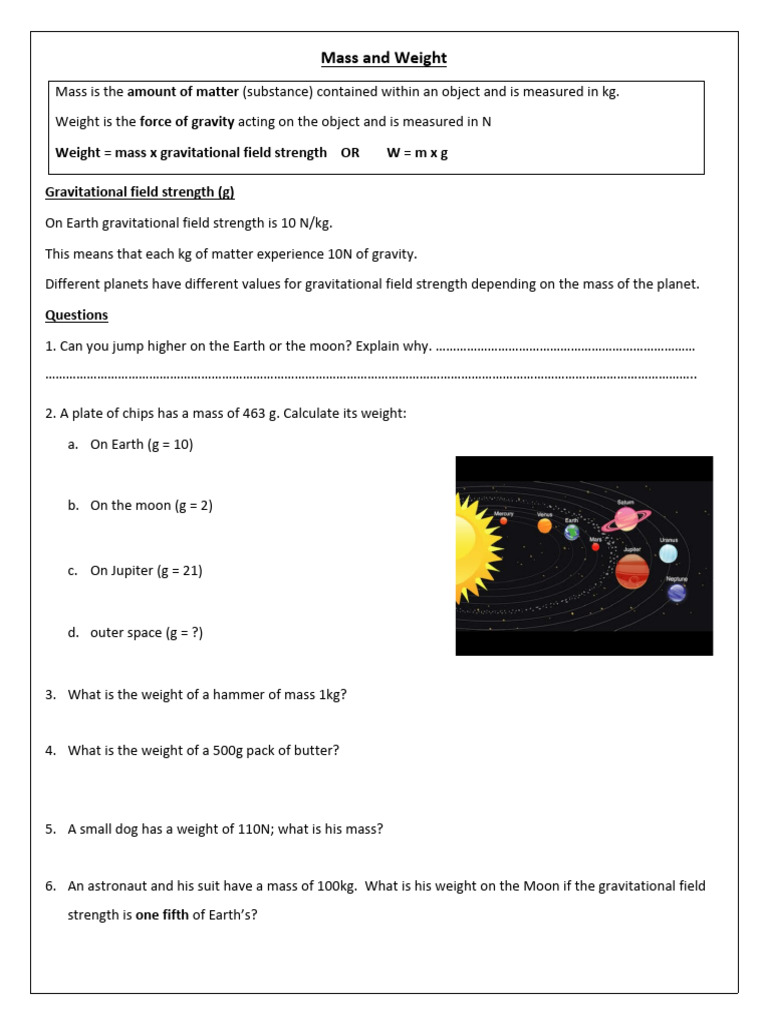 Understanding Mass and Weight Calculations | PDF