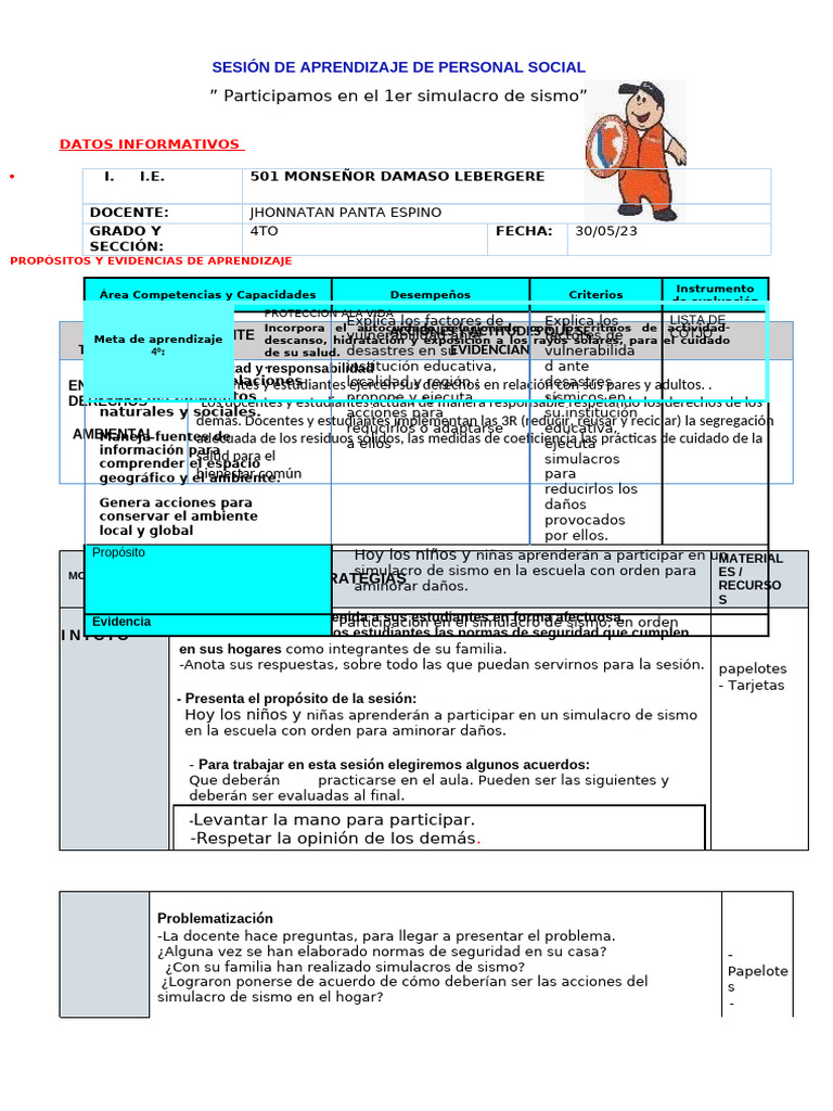 Sesión de Aprendizaje de Personal Social | PDF | Aprendizaje | Simulación