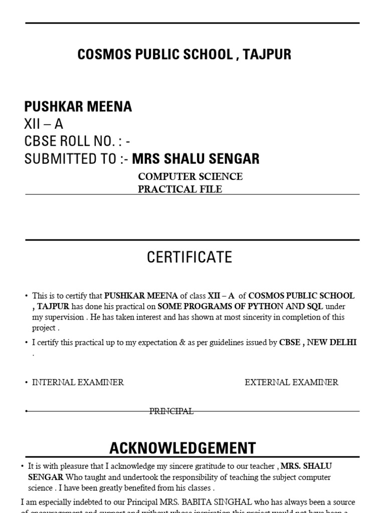 Python and SQL Practical File | PDF