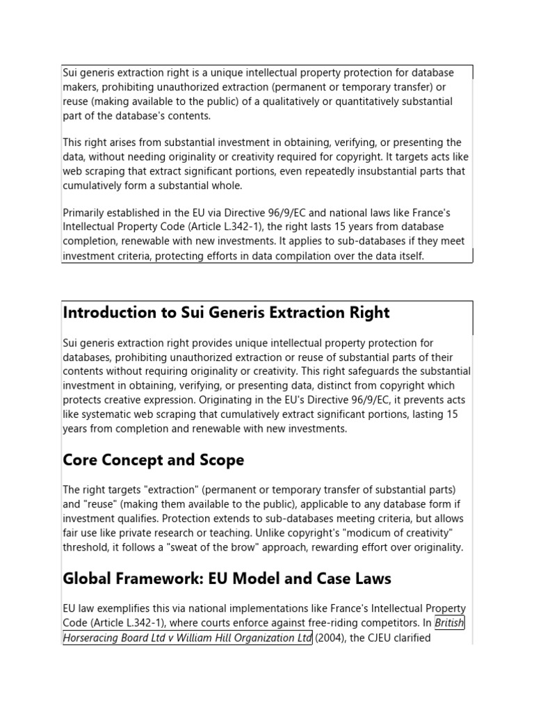 Understanding Sui Generis Extraction Rights | PDF | Copyright | Databases