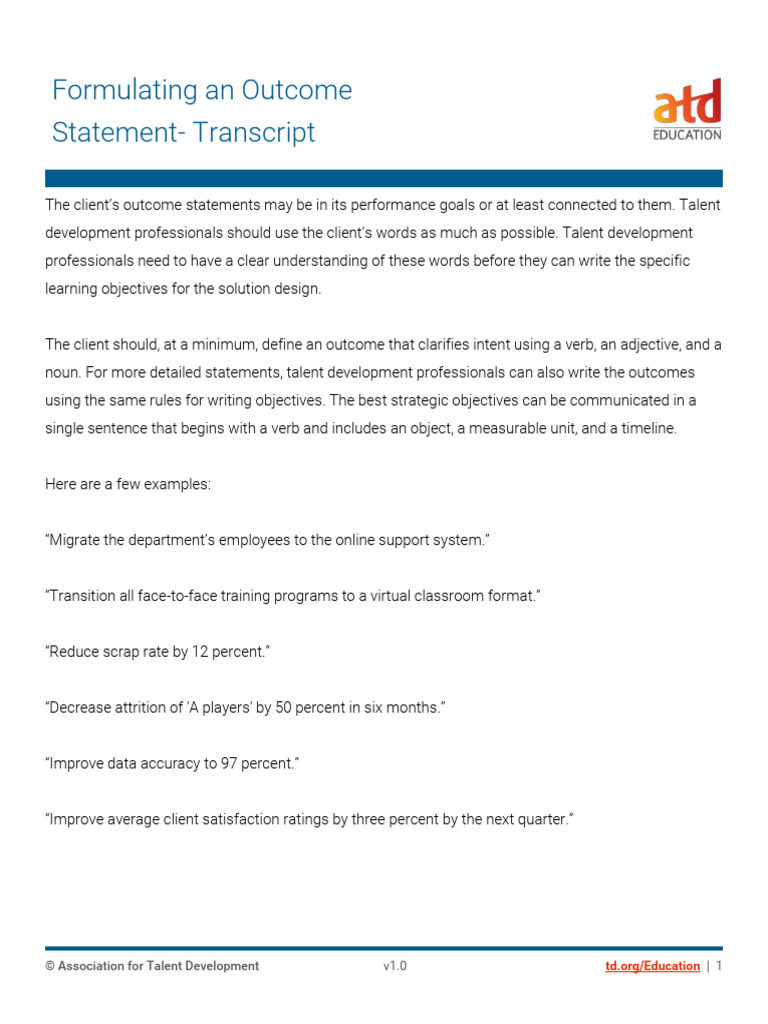Crafting Effective Outcome Statements | PDF