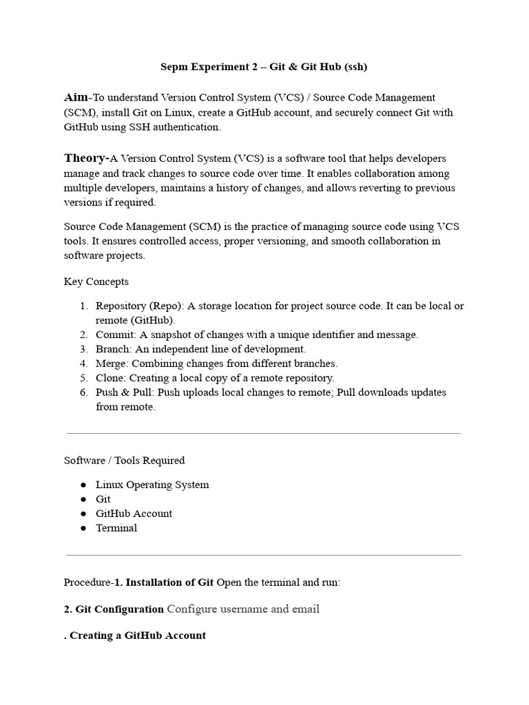 Git & GitHub Setup with SSH on Linux | PDF | Version Control ...